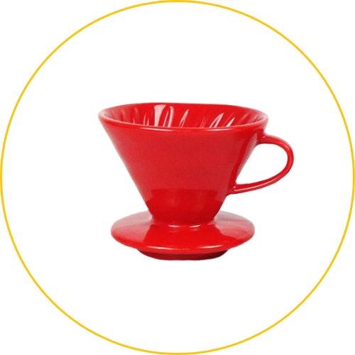 Red ceramic pour over coffee dripper.